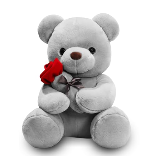 Plüsch-Teddy mit Rose, 23 cm