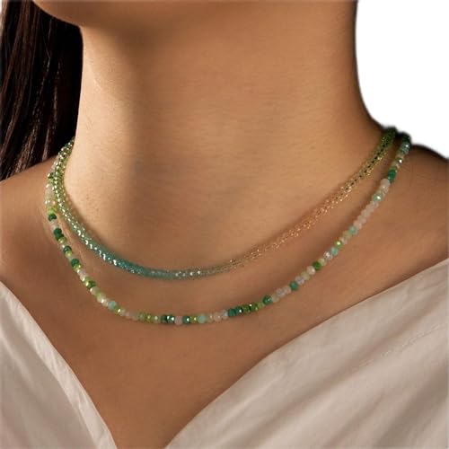 Boho Perlen Choker Halskette in Grün