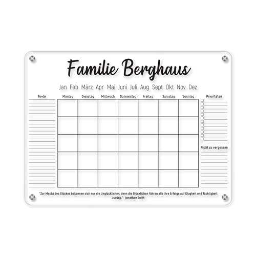 Personalisierter Familienkalender aus Acrylglas - Abwischbar