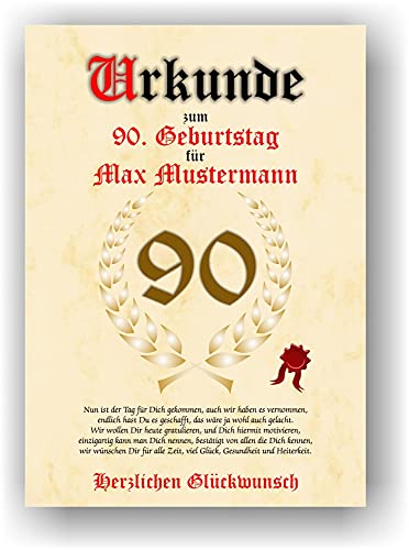 Personalisierte Urkunde zum 90. Geburtstag