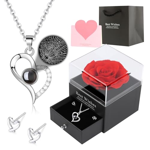 Konservierte Rosen in Geschenkbox mit Halskette