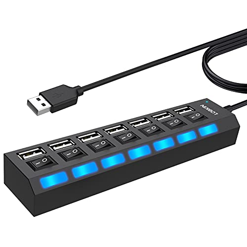 "Tragbarer 7-Port USB Hub mit LED-Schaltern"