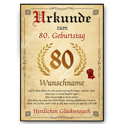 Personalisierte Geburtstagsurkunde zum 80. Geburtstag