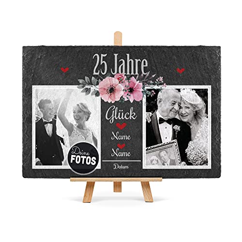 Silberhochzeit: Schiefertafel mit personalisierter Fotocollage