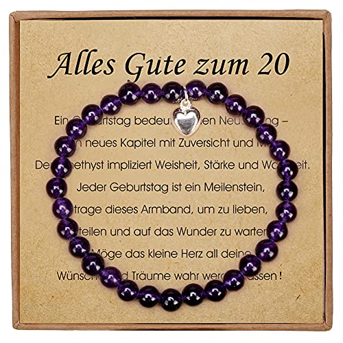 Amethyst Armband mit Herzanhänger, idealer 20. Geburtstagsgeschenk